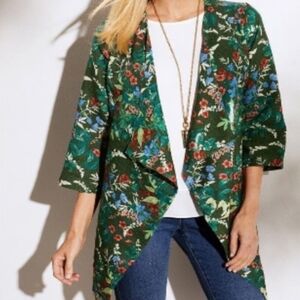 Soft Surroundings Green Floral Draped Cardigan